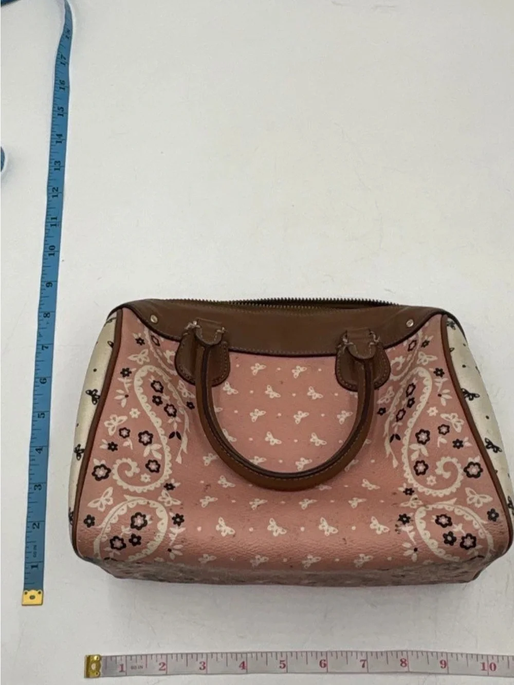 Coach Pink Paisley Mini Satchel with Brown Trim